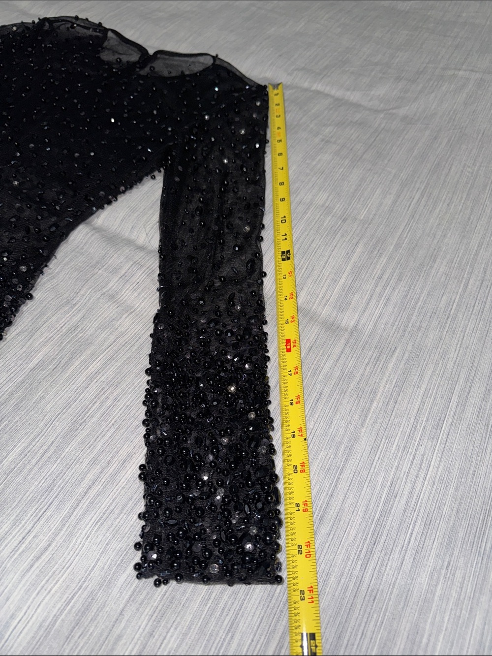 Black Beaded Sheer Mesh Long-Sleeve Mesh Mini Cocktail Dress - Picture 15 of 17